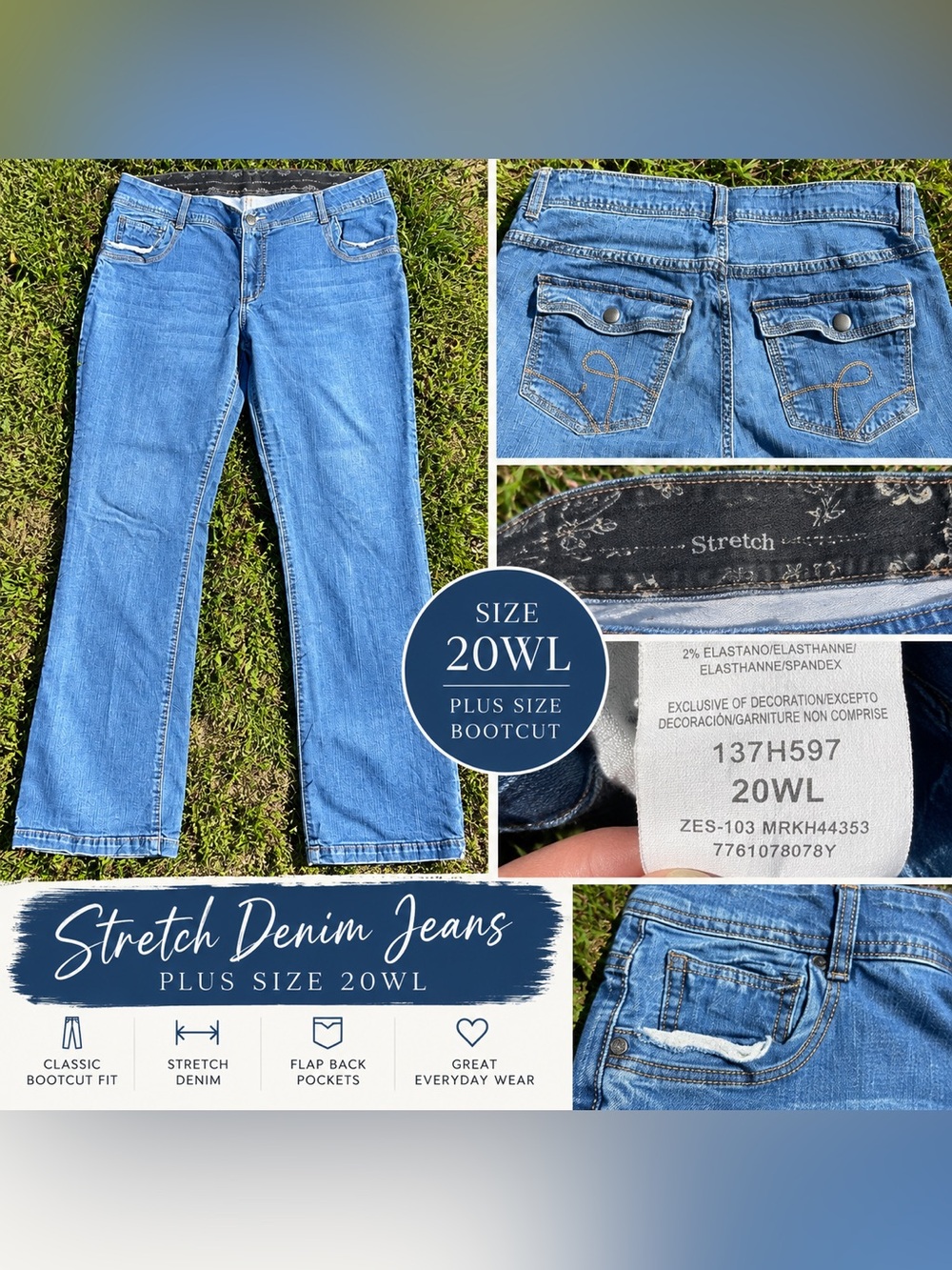 Riders by Lee Women’s Plus Size 20WL Stretch Bootcut Jeans Medium Wash